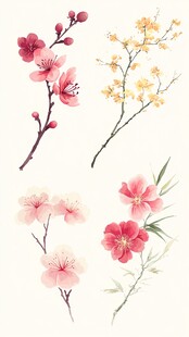 水墨风花卉插画素材