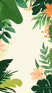 热带花卉绿植边框插画