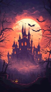 魔幻万圣节城堡月夜景象