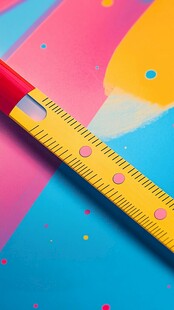 彩色背景上的黄色可爱直尺