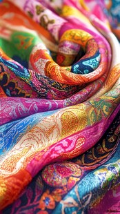 多彩绚丽的花纹丝绸围巾