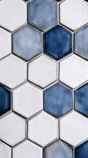 蓝白六边形瓷砖拼接图案