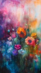 梦幻多彩花卉油画风景
