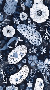 蓝白花卉图案纹理背景