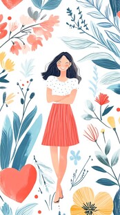 女孩置身缤纷花卉世界