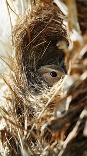 鸟巢中雏鸟的好奇小眼神