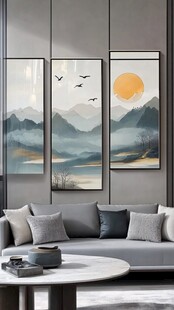 中式山水挂画装饰客厅一角