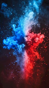 红蓝粉末碰撞绚丽瞬间