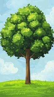 一棵葱郁大树屹立于草地