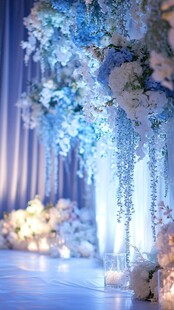 梦幻蓝白花卉婚礼装饰场景