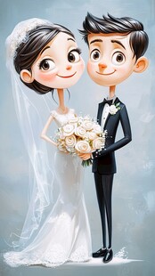 甜蜜卡通新婚夫妇形象