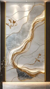 新中式金纹山水玄关背景墙