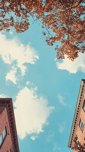 秋日楼宇间的蓝天白云