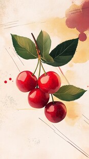 水彩风樱桃插画