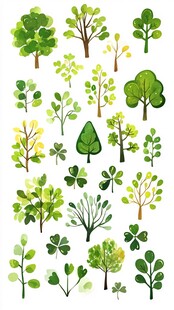 水彩风格多样绿植集合