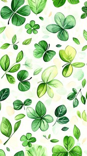 清新三叶草绿叶水彩图案
