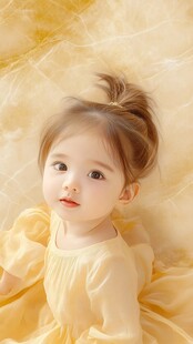 可爱萌娃身着黄裙的瞬间