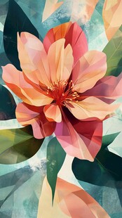 抽象几何风绽放的艳丽花朵