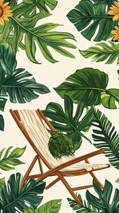 热带风情躺椅绿植图案