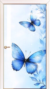 蓝色蝴蝶装饰门贴图案