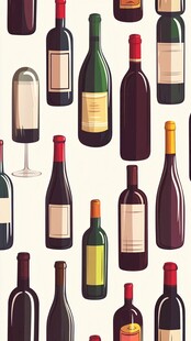 多彩酒瓶与酒杯图案设计