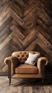 复古皮椅搭配木质墙面装饰