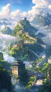 壮丽长城于山峦云海间