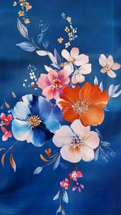 蓝色背景上的缤纷花卉图案