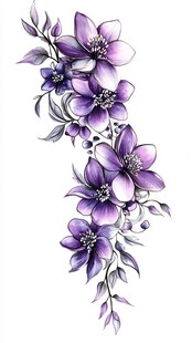 紫色花卉优雅插画图案