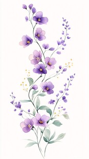 紫色花卉插画 清新自然风