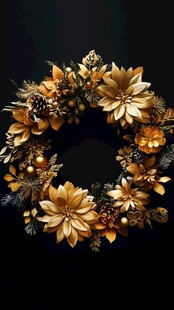 金色花卉松果圣诞花环