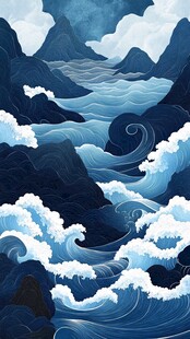 海浪翻涌的山海奇幻图景