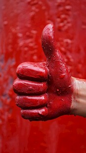 红色沾漆手竖大拇指点赞