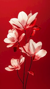 红背景下的优雅玉兰花