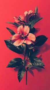 红背景上的娇艳木槿花