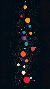 梦幻多彩星球与线条交织