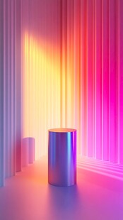 炫彩光影下的金属柱空间