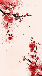 红梅绽放水墨风背景图