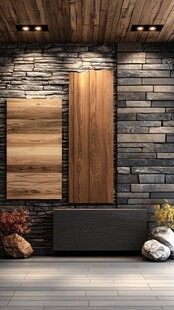 现代风石木结合墙面装饰