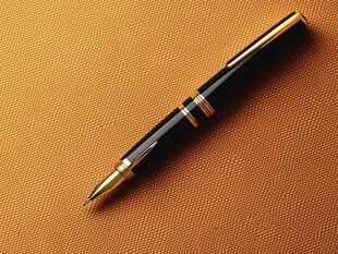 奢华钢笔置于橙纹背景上