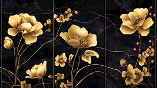 黑金背景金色花卉装饰画