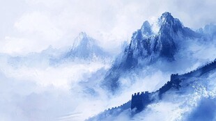 水墨群山云雾缭绕美景