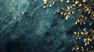 墨绿背景上的金色枝叶图案