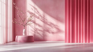 粉色室内 花瓶与光影景致