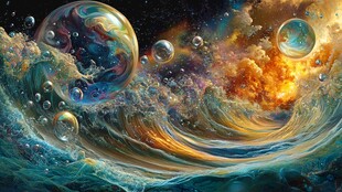 梦幻海浪与宇宙泡泡奇观