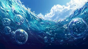 梦幻海底气泡与波浪景象