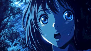 蓝调氛围下的动漫少女