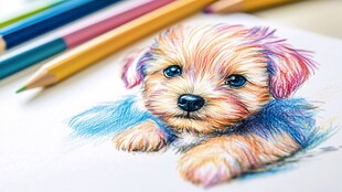 彩色铅笔绘可爱小萌狗