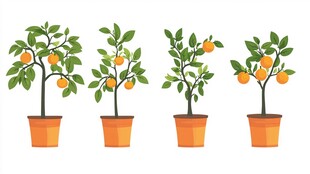 盆栽橘子树插画