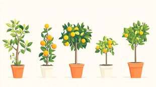 五盆柑橘盆栽展示图